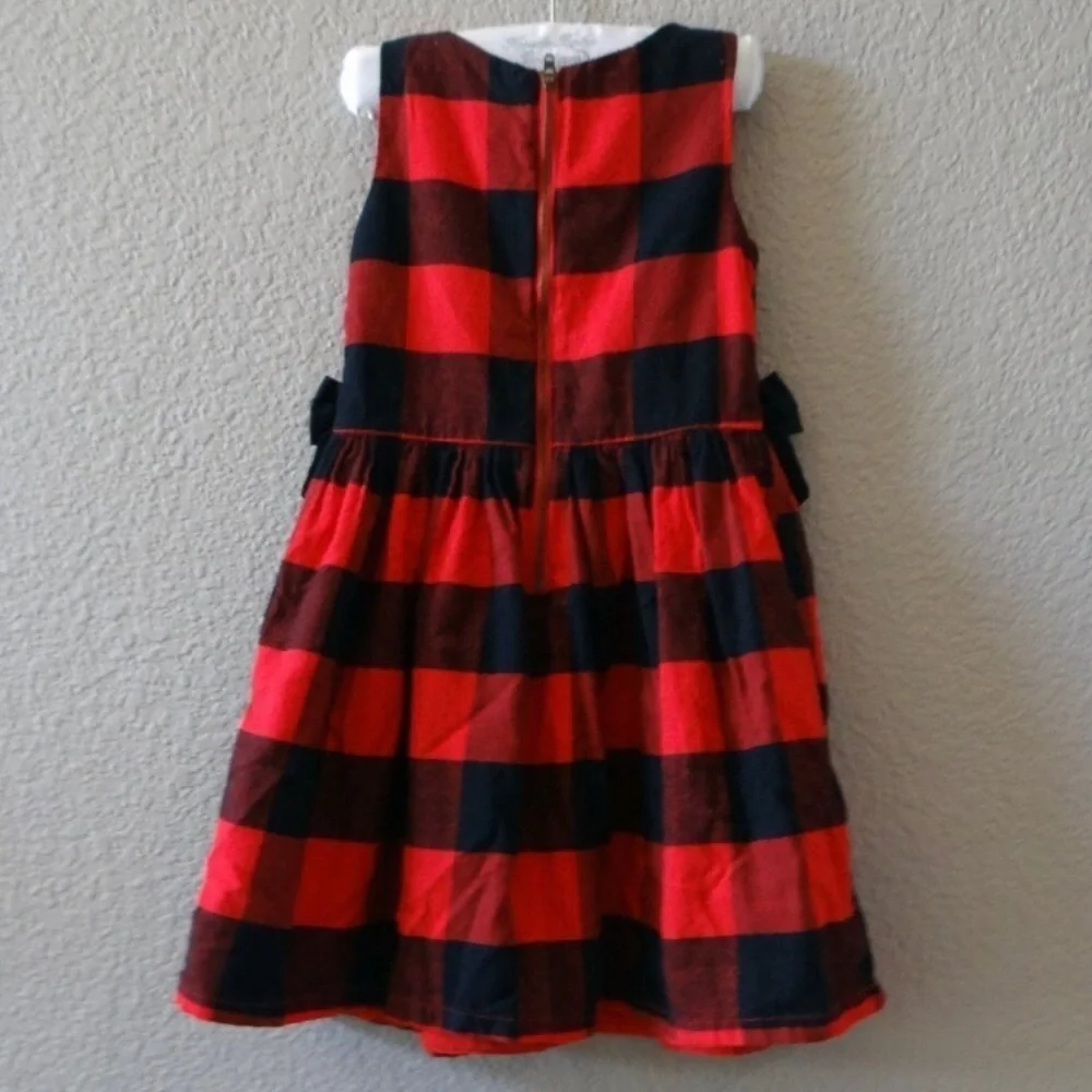 CARTER’S Buffalo Plaid Sleeveless Dress with Bows